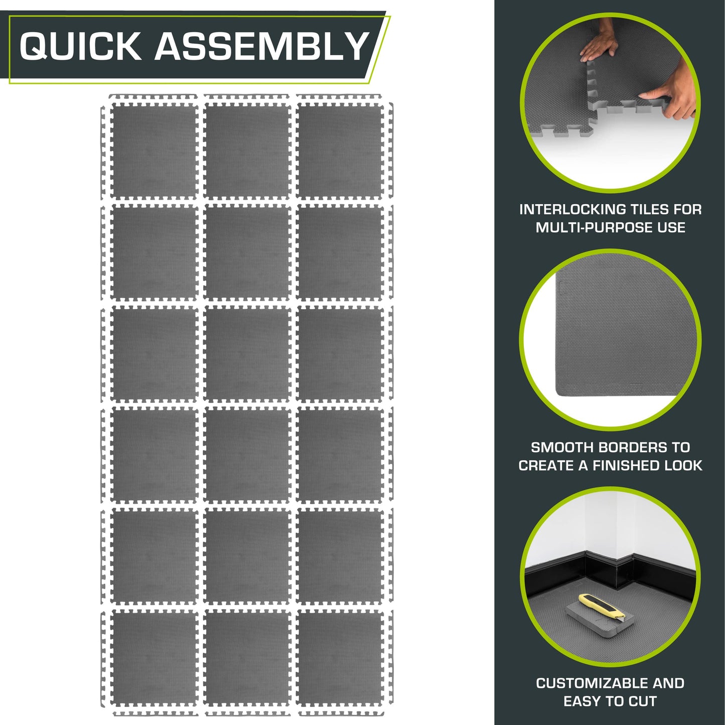 ProsourceFit Weaved Pattern Extra Thick Exercise Puzzle Mat 1-inch, EVA Foam Interlocking Tiles for Protective, Cushioned Flooring for Home and Gym Equipment; Grey, 72 SQ FT, 18 Tiles