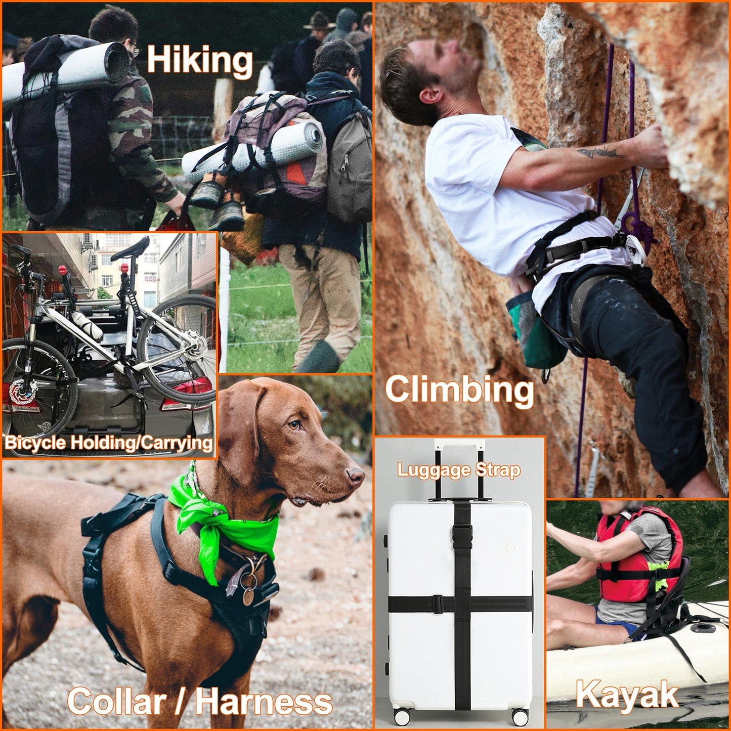 1" Straps and Buckles Set: 6 yard Nylon Webbing 1 inch (25 mm) Wide, 6 pack Side Release Buckle, 12 pcs Tri-Glide Sliders, Plastic Clip Quick Fastener Replacement Heavy Duty Dual Adjustable No Sew