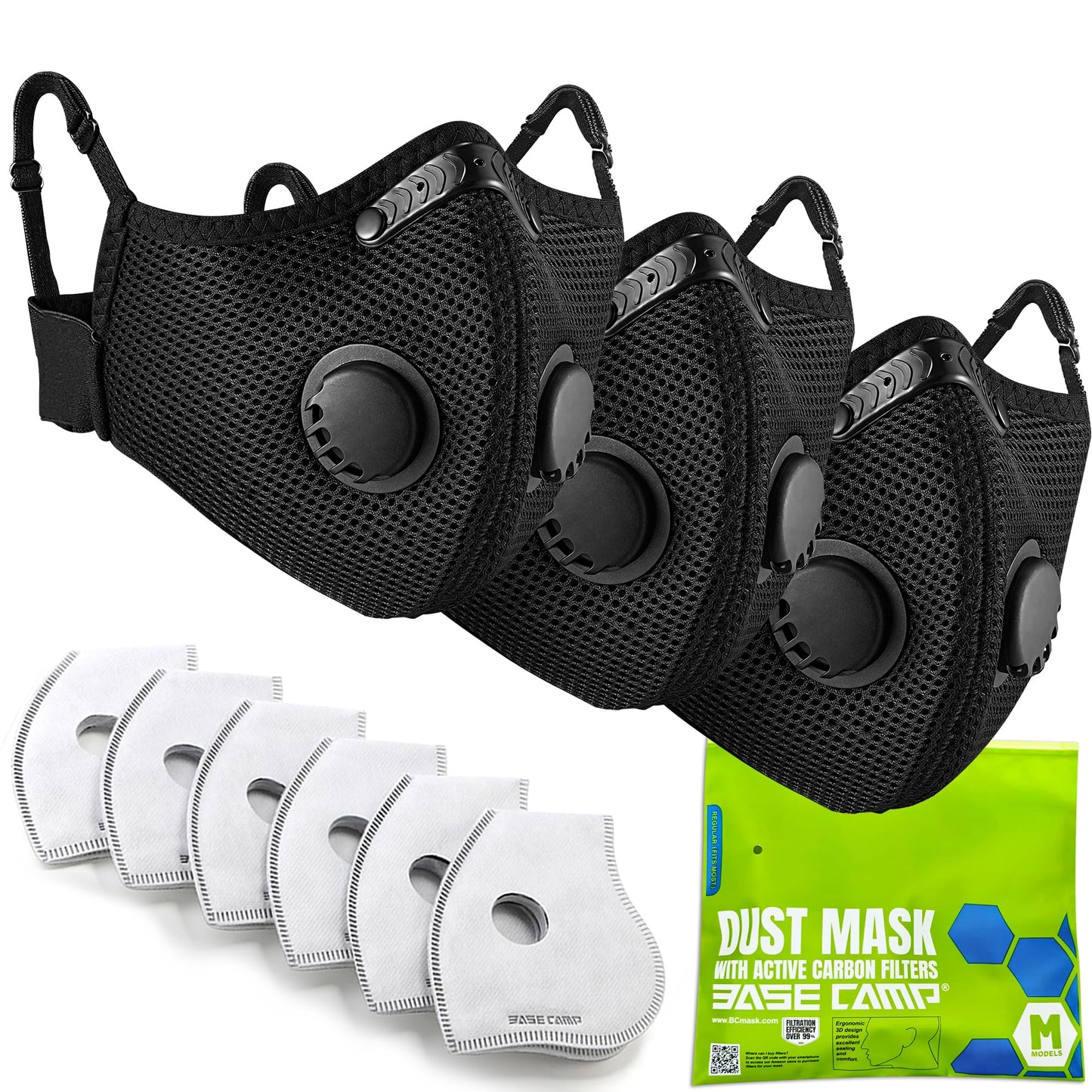 BASE CAMP M Plus Dust Face Mask with Extra 6 Activated Carbon Filters for Woodworking Construction Mowing Cycling (3)