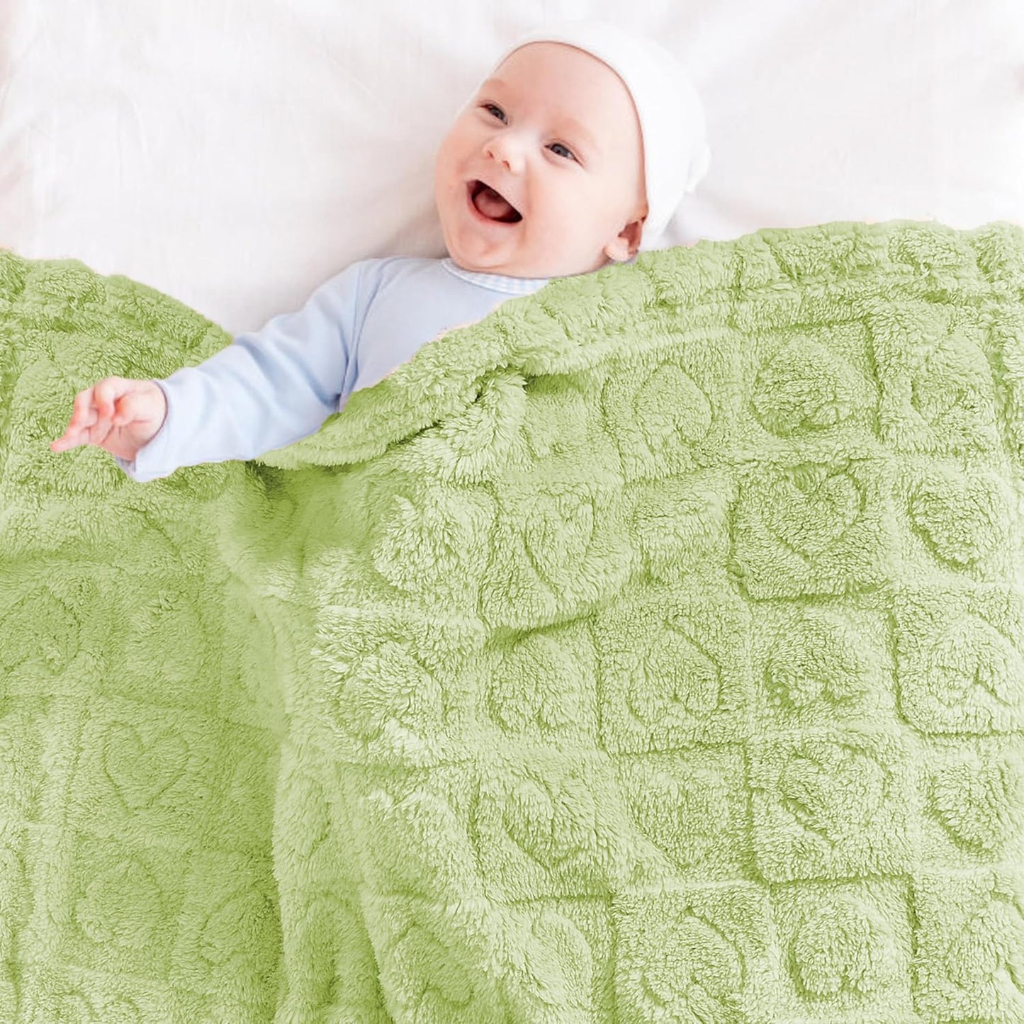 Yurhap Fleece Baby Blanket - Ultra Soft Heart Checkered Design for Boys & Girls | 30”x40” Green