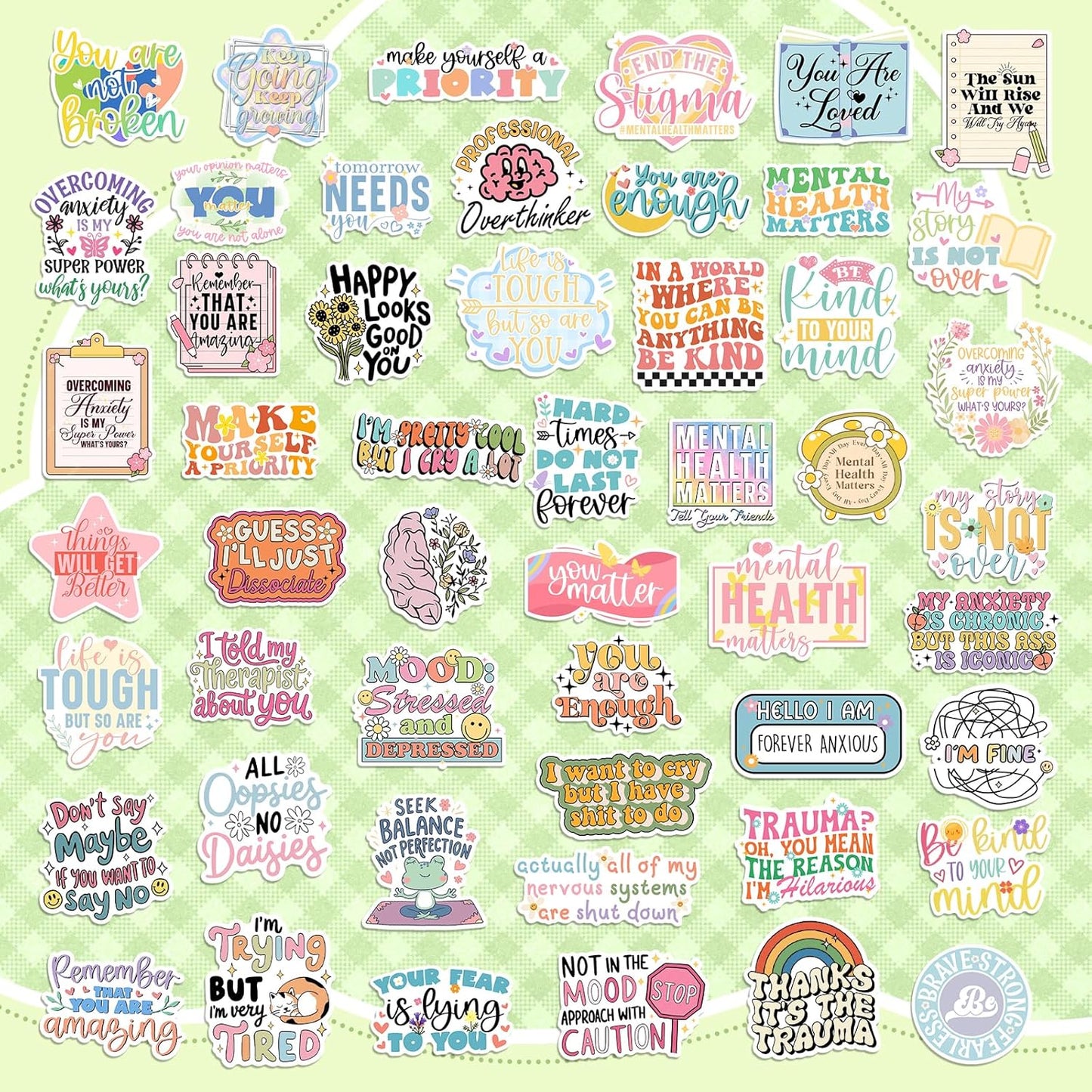 300 PCS Mental Health Stickers, Vinyl Therapy Stickers for Mental Health Journal, Positive Quote Decals for Adult