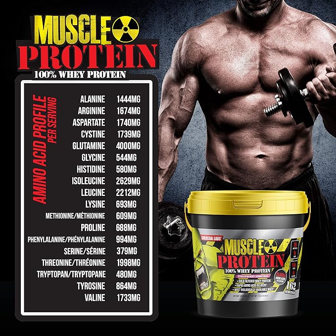 Muscle Protein Whey Powder [12 lbs/Pack of 1]??Cold Filtered, 25g Pure Protein, 6.6g BCAAs (Packaging May Vary) (12LB, Strawberry)