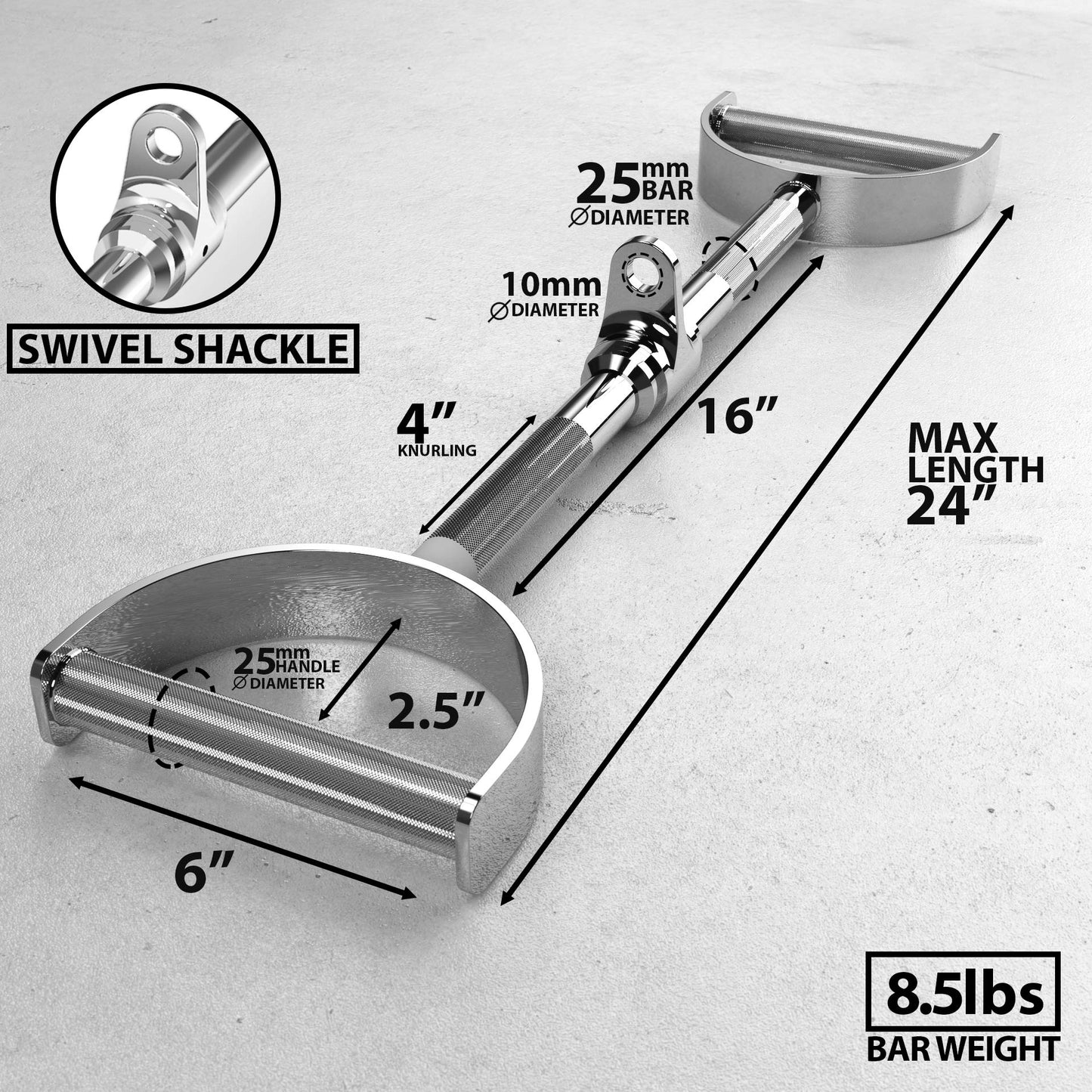 Synergee Pro-Style Lat Bar Cable Attachment. Universal Attachment for Cable Machines. Pull Down/Press Down Bar Accessory. Available Sizes 24”, 34” and 38”