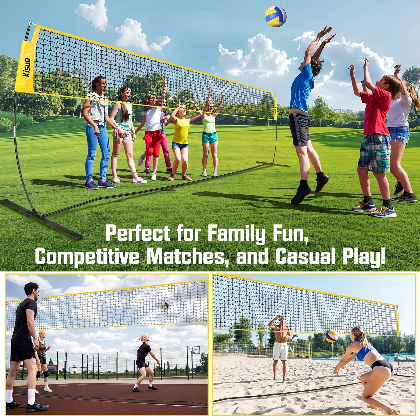 Freestanding Volleyball Net Set for Backyard - 12FT Portable Outdoor Volleyball Net Training Equipment with Soft Volleyball, Pump, Boundary Mark and Carry Bag for Park, Beach Games, Volleyball Sports