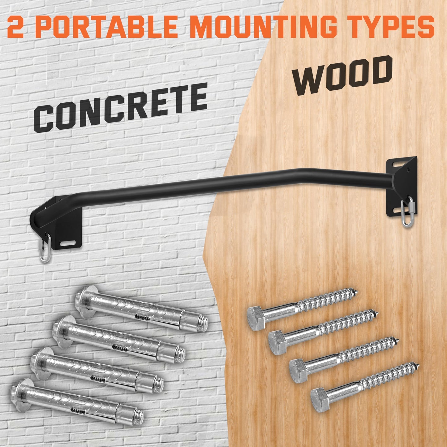 HWOOUSA Pull Up Bar Wall Mounted-Heavy Duty Joist Mounted Pull Up Bar-Premium Strength Training Pull-Up Bars-Fast and Easy Installation for Home and Garage Use,Supports up to 600 Lbs