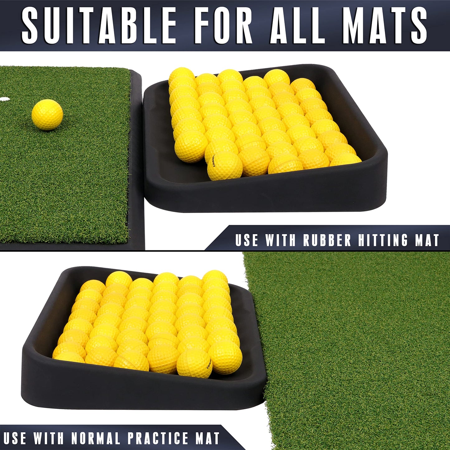 CHAMPKEY Heavy Duty Rubber Golf Ball Tray with 16 Foam Golf Balls | Excellent Durability and Stability for Indoor and Outdoor Training