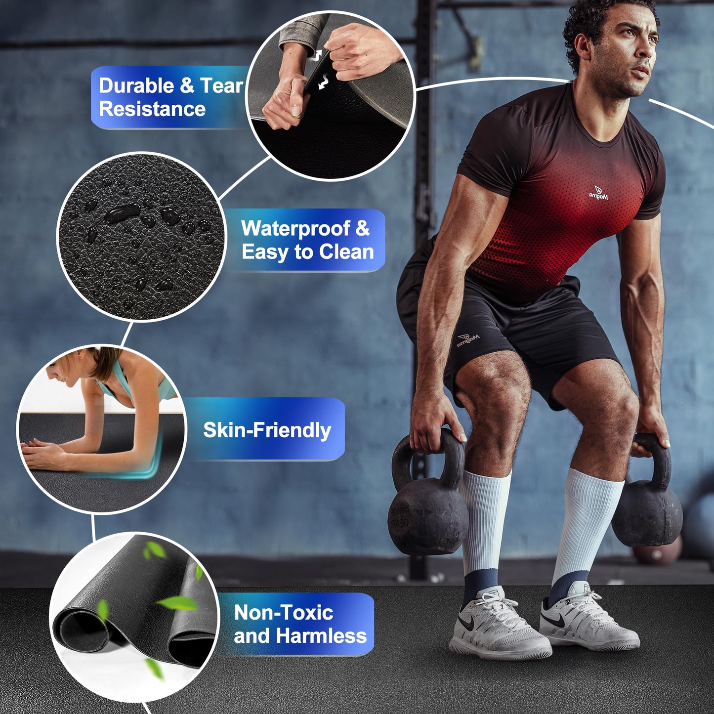 BesWin Large Exercise Mat 8' x 4'(6mm), Extra Thick Workout Mats for Home Gym Flooring, High Density Non-Slip Gym Mats Fitness Mat for Cardio, Weights, Jump Rope, Fitness - Use With or Without Shoes