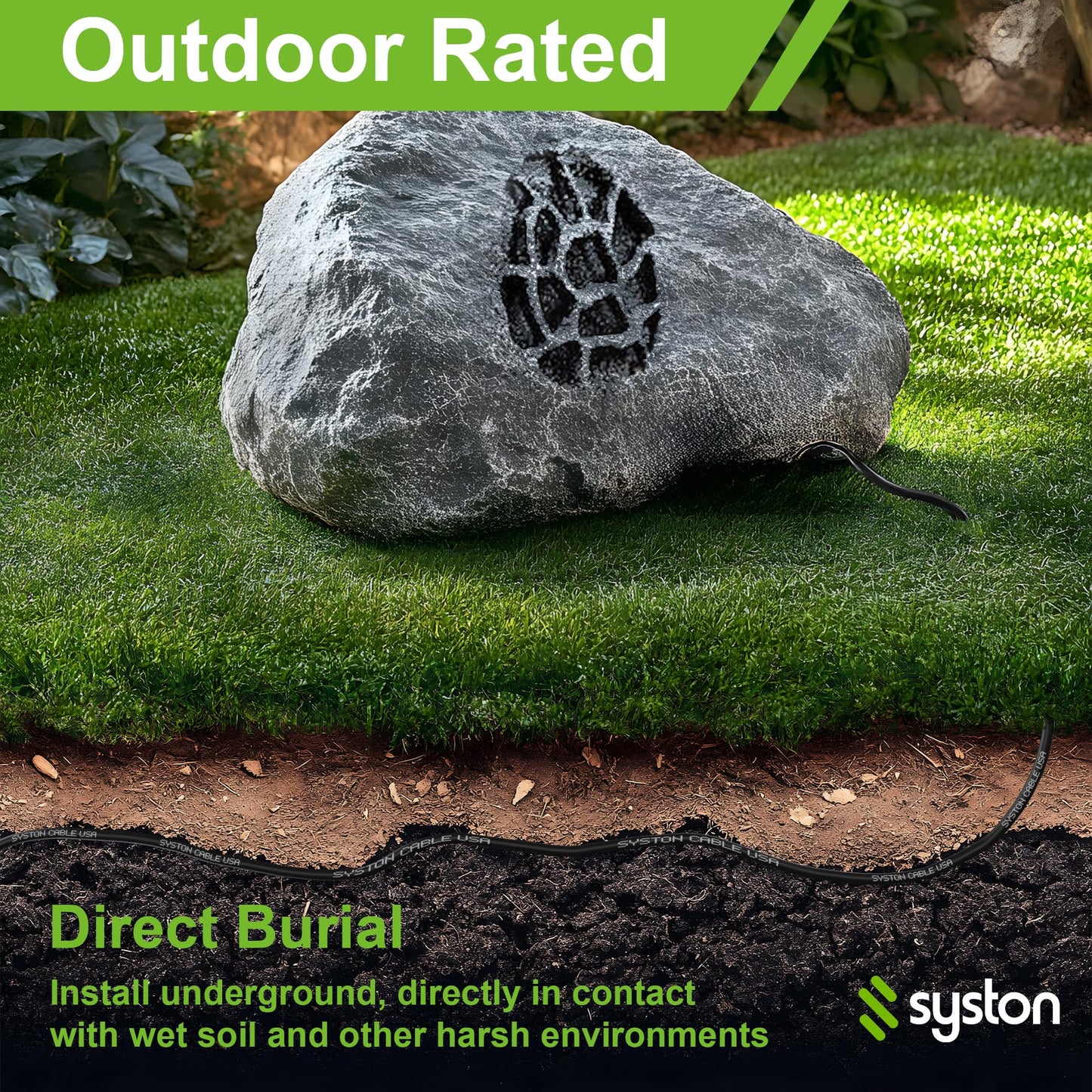 SYSTON 14/2 Audio Speaker Wire Cable, Indoor/Outdoor Direct Burial in Wall/in Ground, 14 Gauge 2 Conductors OFC Stranded Bare Copper Sunlight Water Resistant RoHS Compliant Bulk Cable, Black 250 FT