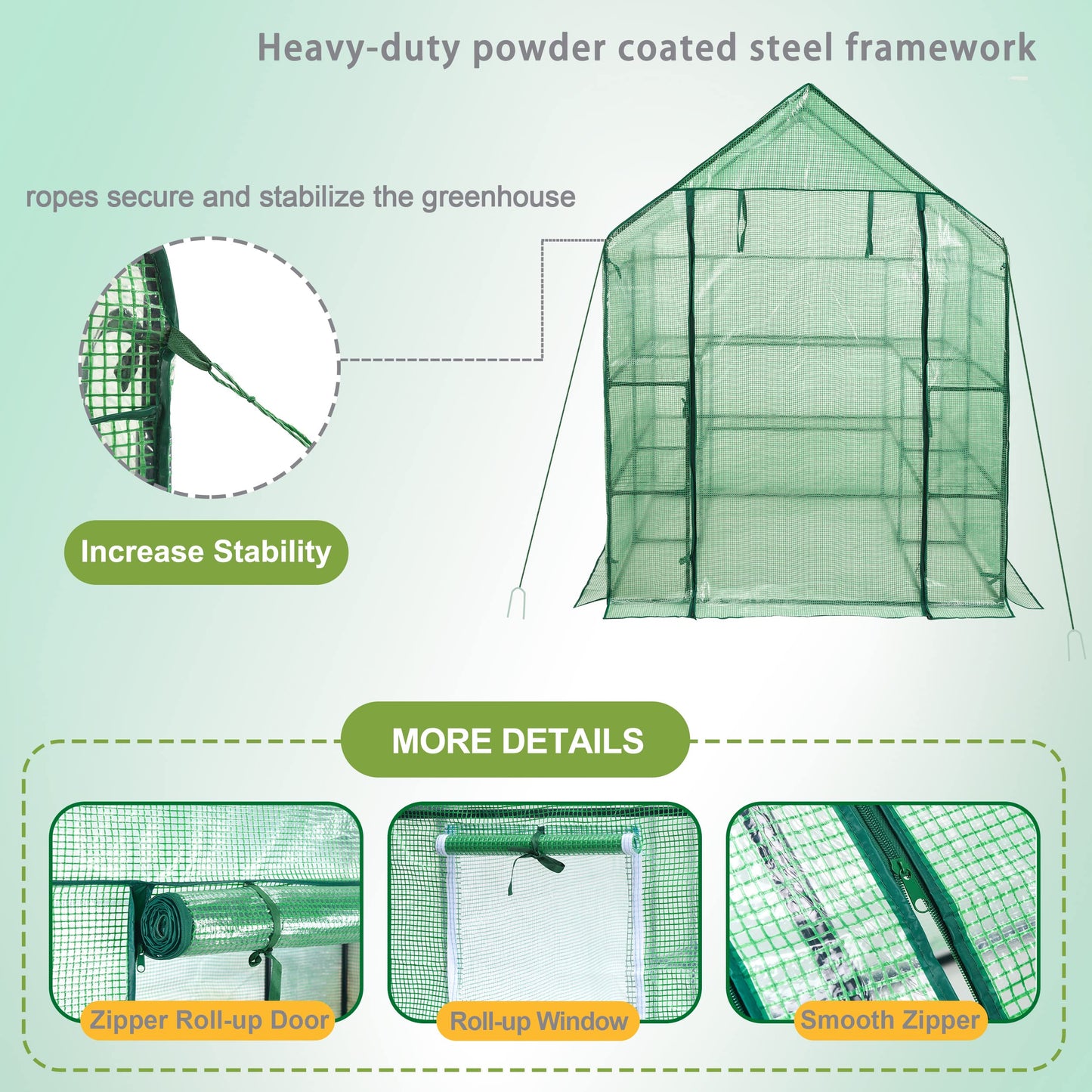 SUNGIFT Walk-in Greenhouse for Outdoors, 57x61x80 Inch Large Greenhouse, 3 Tiers 10 Shelves Mini Green House Kit with Observation Windows Roll-up Door Zipper, Plant Garden Hot House for Herbs, Flowers