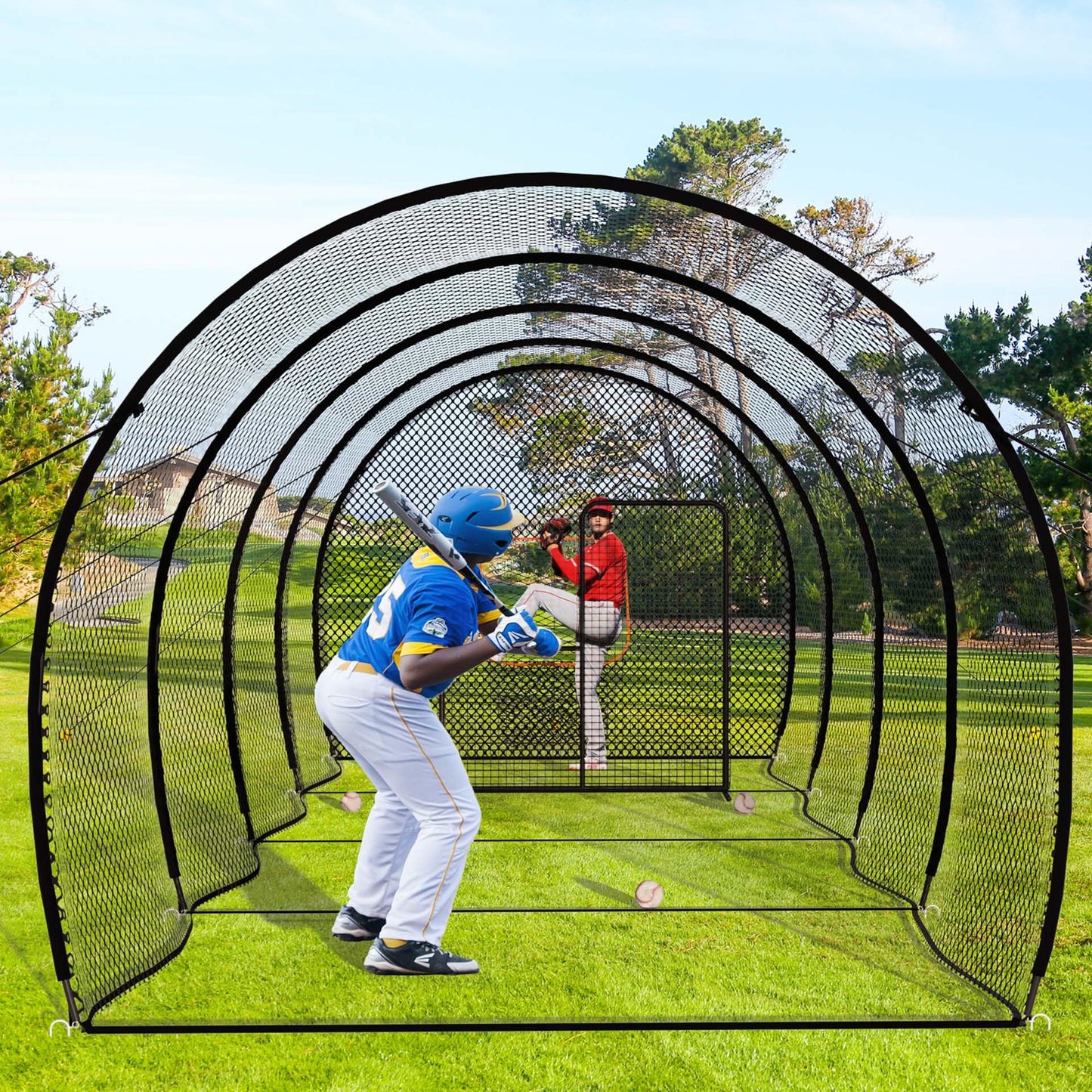 MR 40FT Batting Cage Baseball Softball w/Sock Pocket, Hitting Cage Net and Frame Backyard Baseball Softball Training Equipment, Freestanding Portable