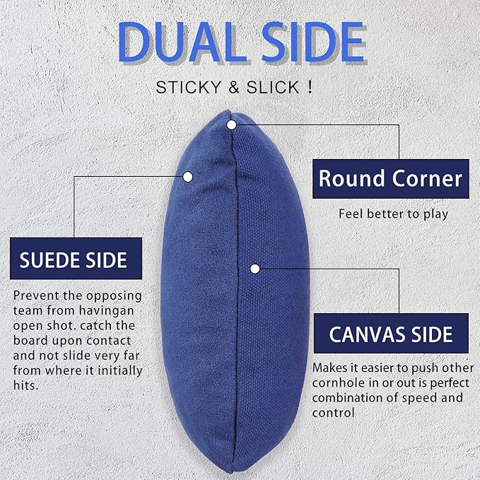 EunHo Dual Sided Cornhole Bags Regulation Set of 8 Professional Cornhole Bean Bags Slick and Stick for Tossing Game-All Weather