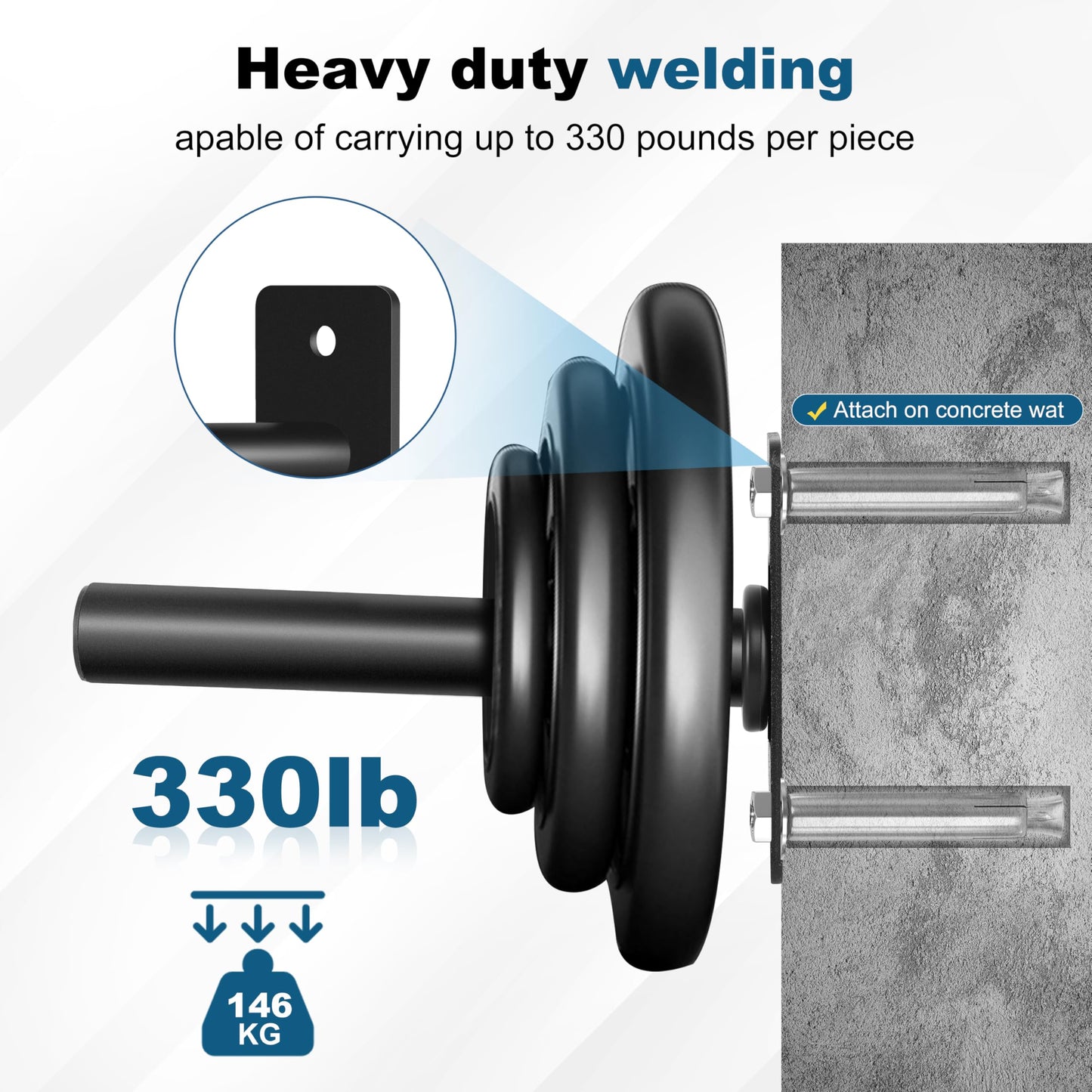 EVERYMATE Weight Plate Rack, Wall Mount Weight Plate Holder for Bumper Plates, Max Weight Capacity 330 lb, Home Gym Organizer