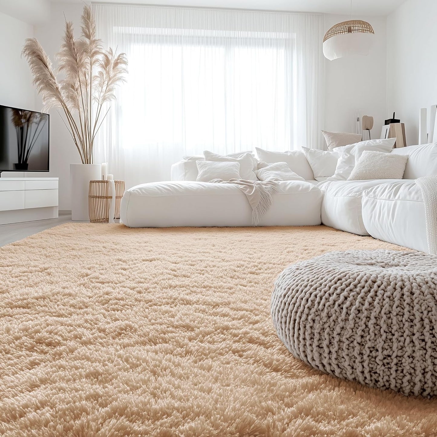 OLANLY Large Area Rugs - Soft Fluffy Shaggy Indoor Carpet for Living Room & Bedroom | Beige 8x9 ft
