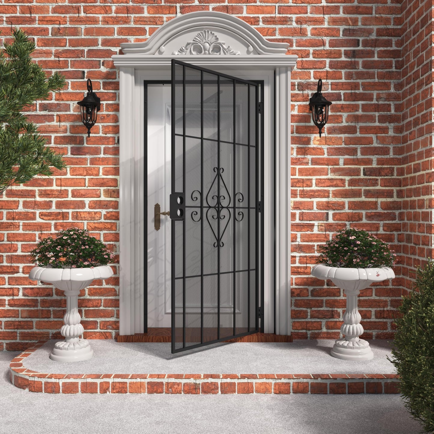 JUBEST 36 in. x 80 in. Security Screen Door, Reversible Powder Coated Black Surface Mount Outswing Steel Security Door with Expanded Metal Screen, Prehung Steel Exterior Doors, Durable&Safe
