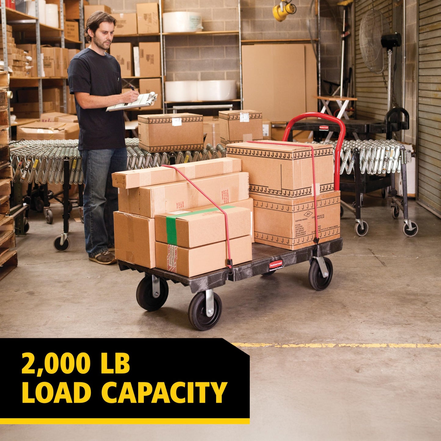 Rubbermaid Commercial Products Heavy-Duty Platform Truck, 2,000 Pound Capacity, 24" x 48" Platform, 8" TPR Casters, Black, for Warehouse/Garage/Cleaning/Manufacturing