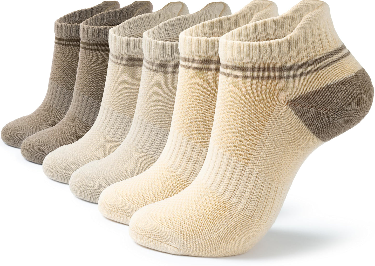 BomKinta Womens Athletic Socks Cushioned Running Socks Cotton Ankle Sock Gifts for Women Beige Khaki Brown 6 Pairs Size 9-11