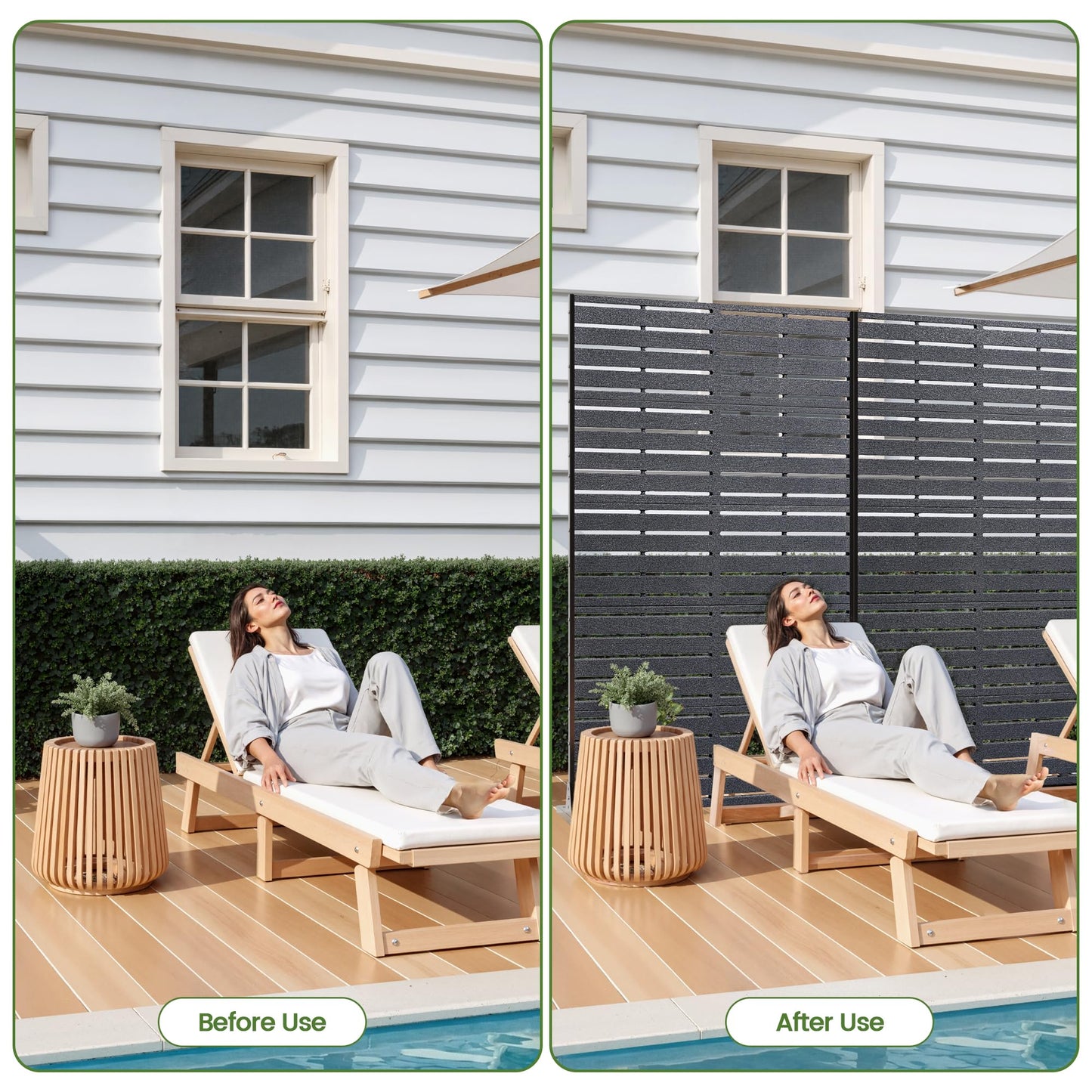 Diyfire Privacy Screen Outdoor 60" H HDPE Decorative Freestanding Privacy Panel, Garden Divider Panels with Sandblasting Louvered Design, Privacy Screens Fence with Stand for Outside, Patio, Balcony