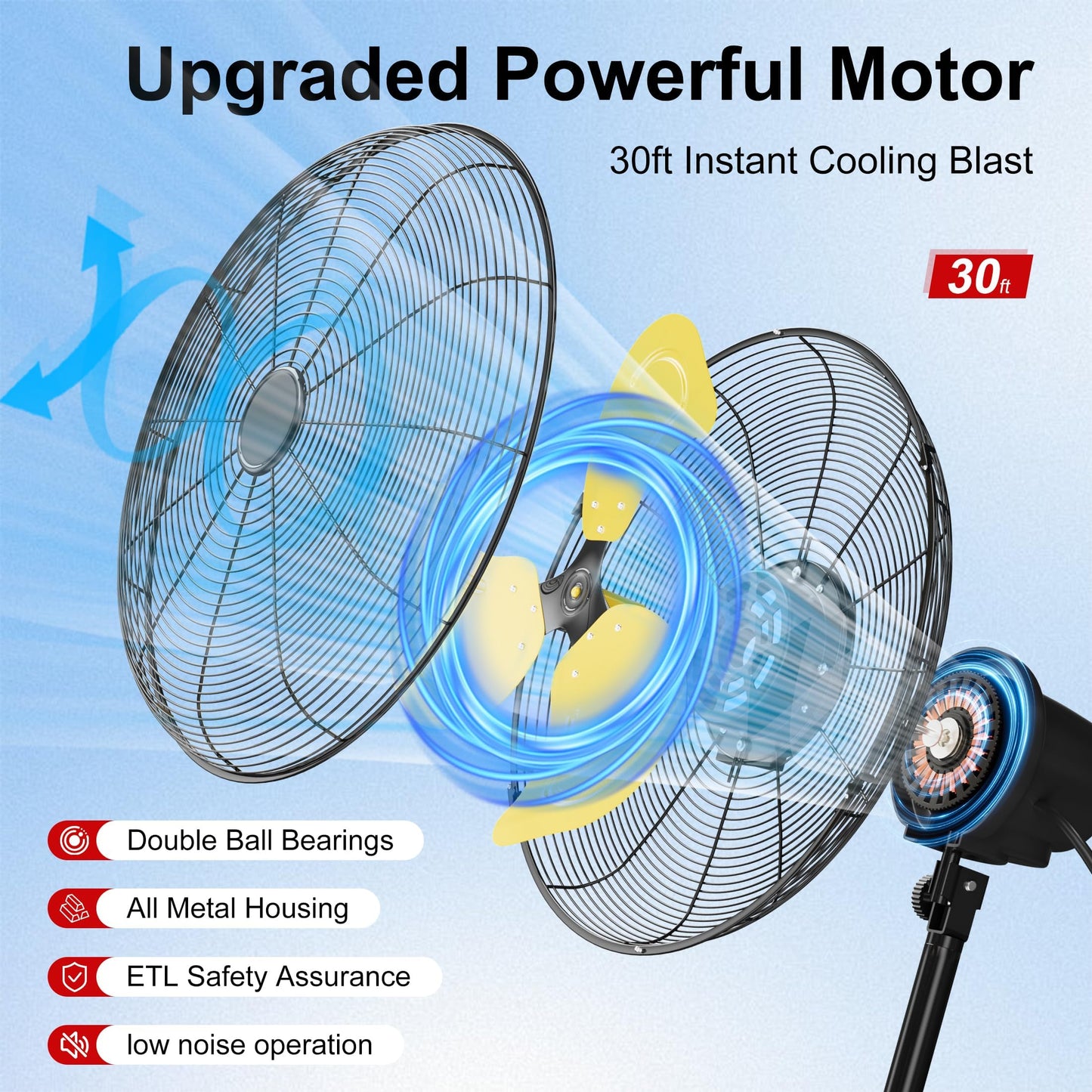 20 Inch Wall Mount Fan,7200 CFM Industrial Fan with 90° Oscillation,3 Speeds,Poweful Motor,Adjustable Tilt,High Velocity Fans for Garage,Shop,Patio,Factory,Gym,Porch,Outdoor,Indoor