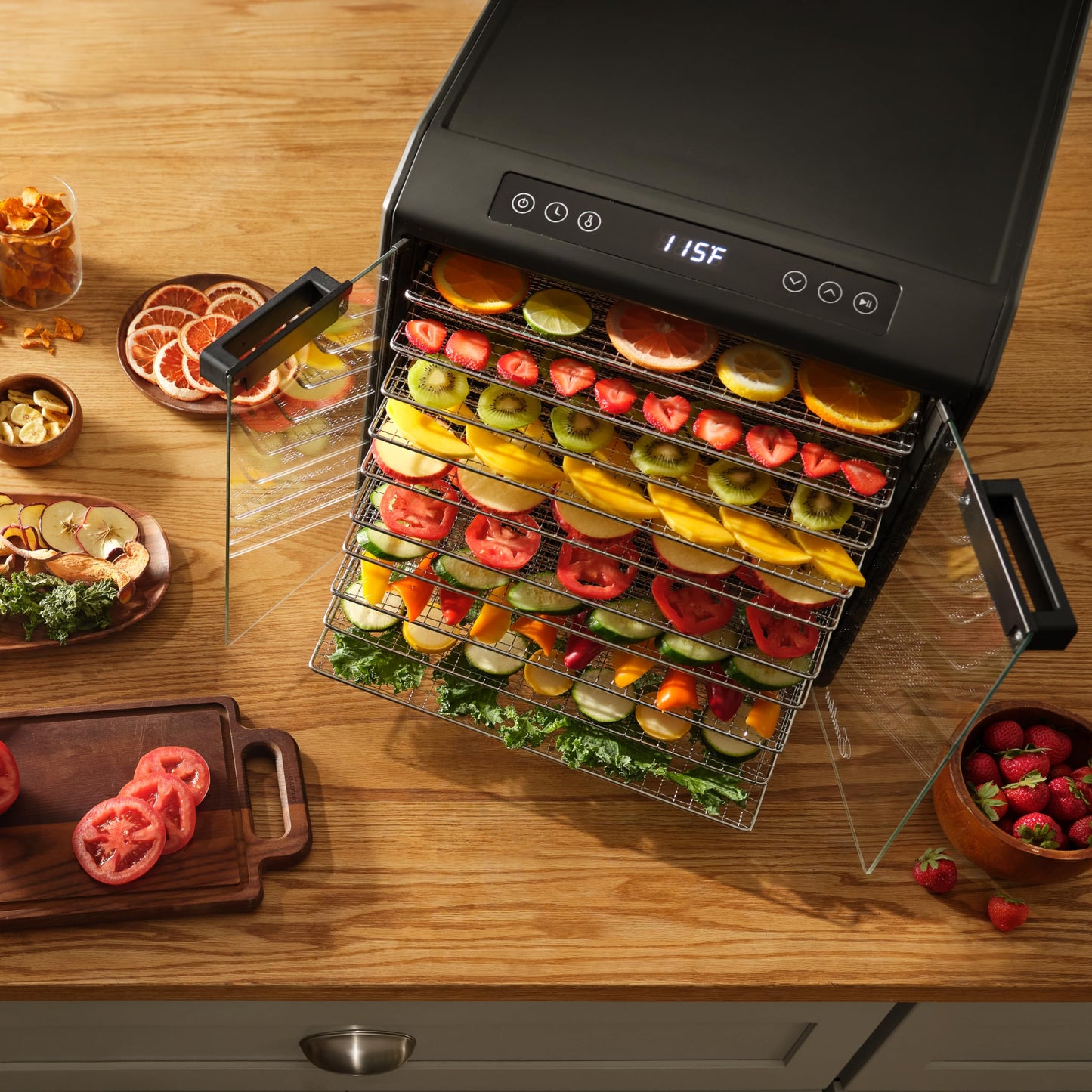 Excalibur Food Dehydrator 10-Tray Select Series for Jerky, Fruit, Vegetables, Herbs, Pet Treats, Stainless Steel with Glass Doors and 60 hour digital timer, 10-Tray, Black