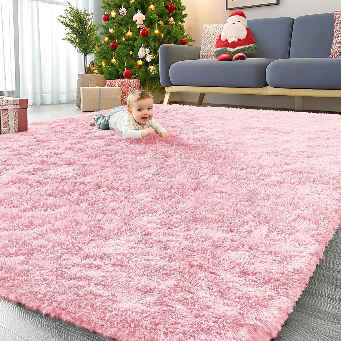 OLANLY Large Area Rug - Soft Fluffy Shaggy Carpet for Living Room & Bedroom | 9x12 ft, Pink