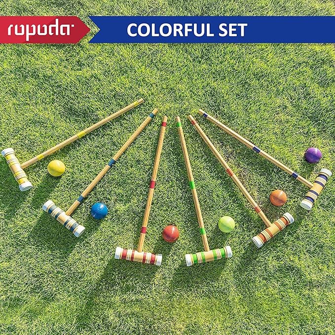 ropoda Six-Player Croquet Set with Wooden Mallets, Colored Balls, Sturdy Carrying Bag for Adults &Kids, Perfect for Lawn,Backyard,Park and More