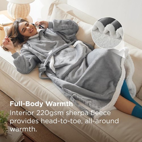 Bedsure Wearable Blanket Hoodie - Cozy Sherpa Sweatshirt for Adults | Perfect Birthday Gift for Women, Grey