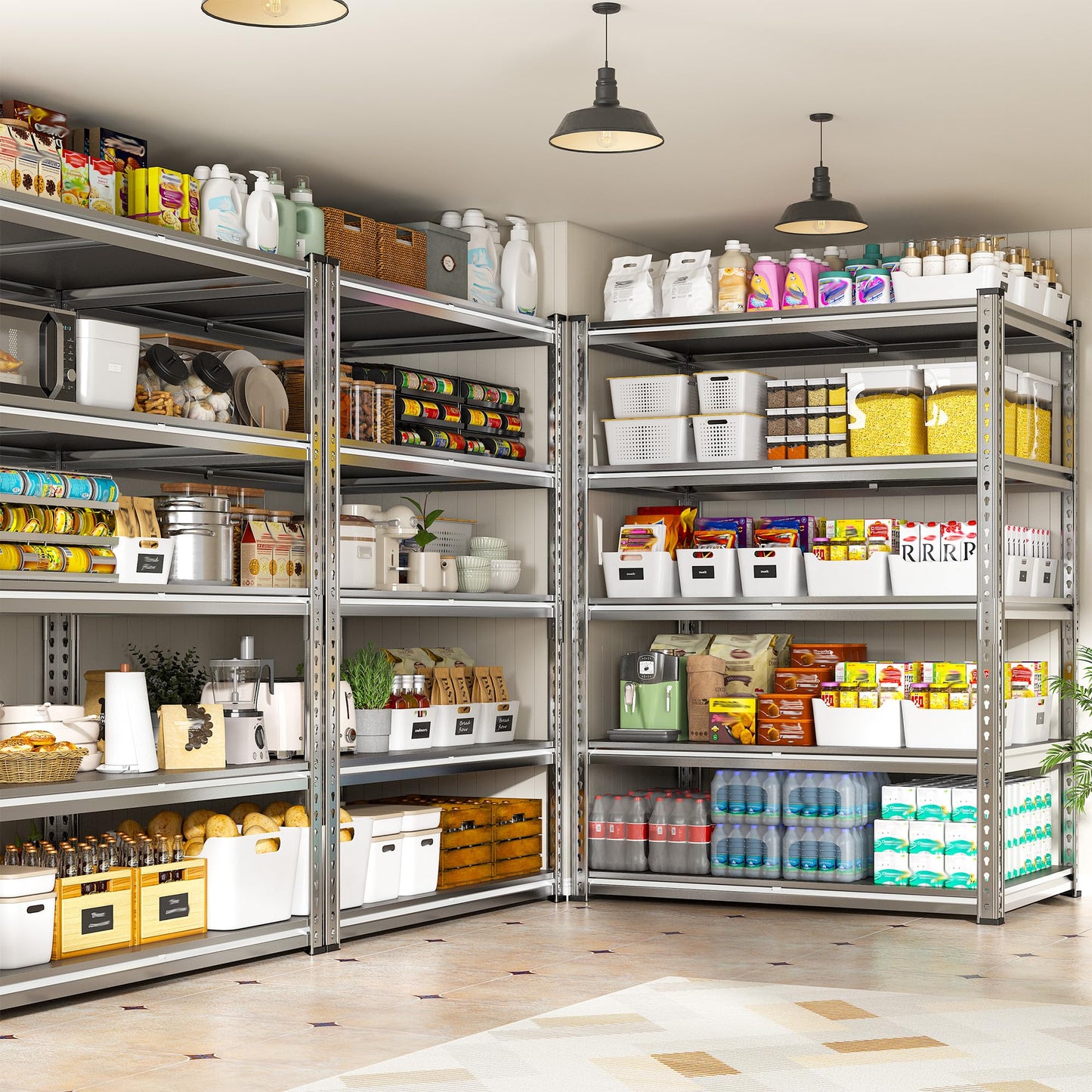 REIBII 2200LBS Heavy Duty Storage Shelves, 5-Tier Adjustable Metal Shelving Unit with Waterproof PP Boards,Garage Storage Rack for Pantry Basement Warehouse,35" W x 16" D x 72" H,Sliver Shelves