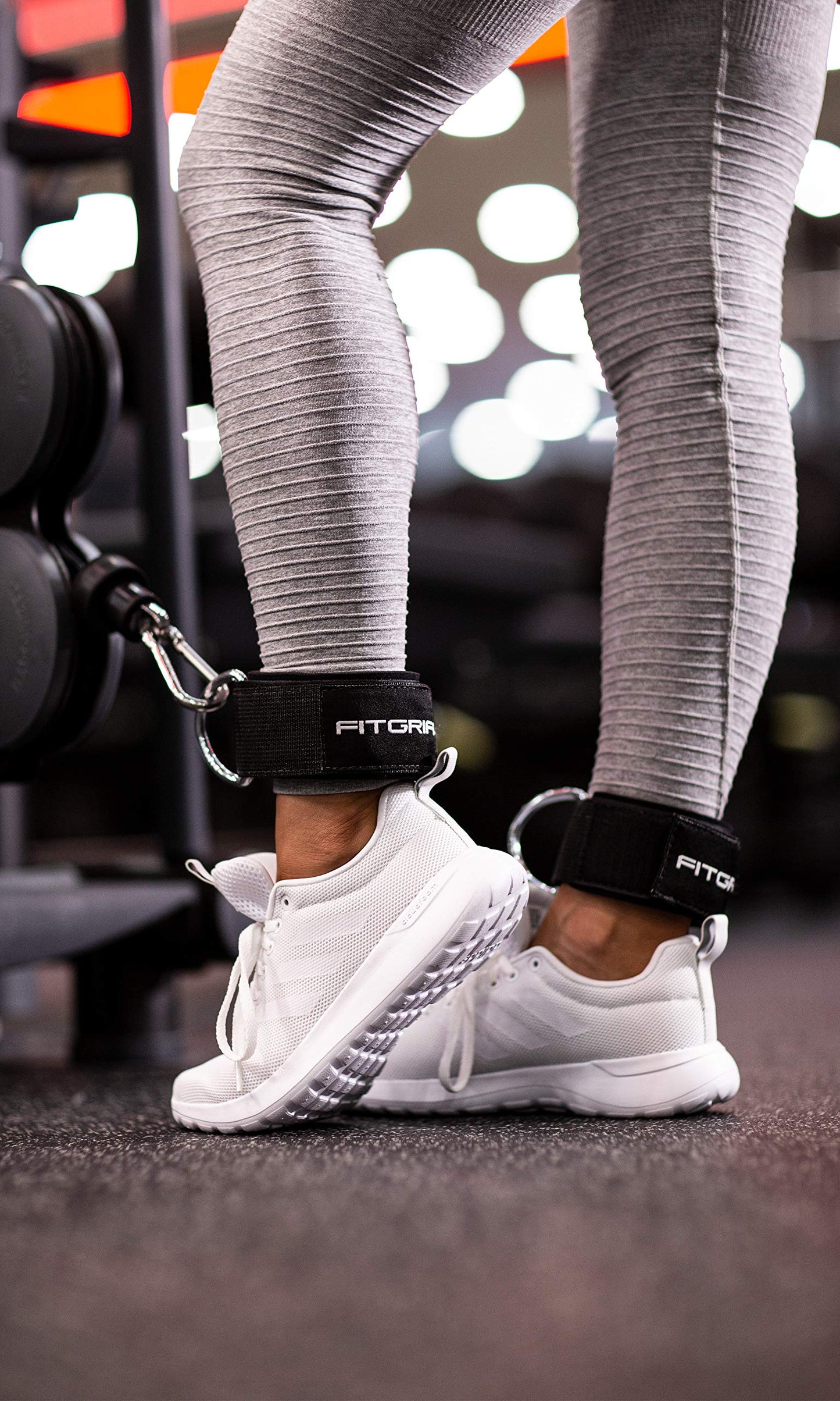 Fitgriff® Ankle Straps V2 for Cable Machine (2 Pieces) - Gym Workout Equipment - Leg Pulley Attachment, Kickback Straps (Black)