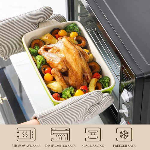 MALACASA Bakeware Set - 4-Piece Porcelain Baking Pans for Oven | Green Casserole & Lasagna Dishes (9.4"-14.7")