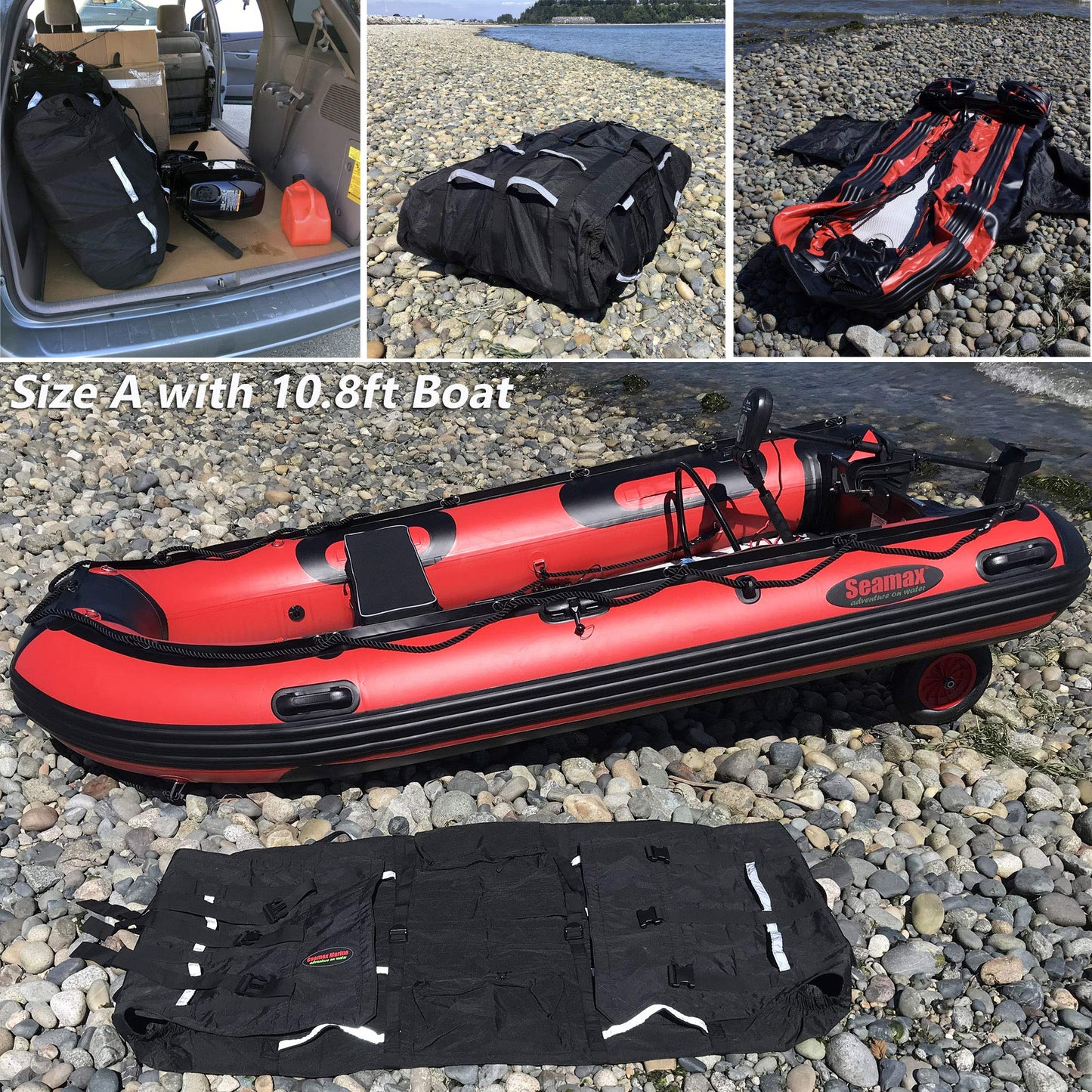 Seamax Universal Sunlitec 3-Layers Welded Hull Storage and Carrying Bag with Reflective Edges for Foldable Inflatable Boat (Size B - for 360-390 Boats)