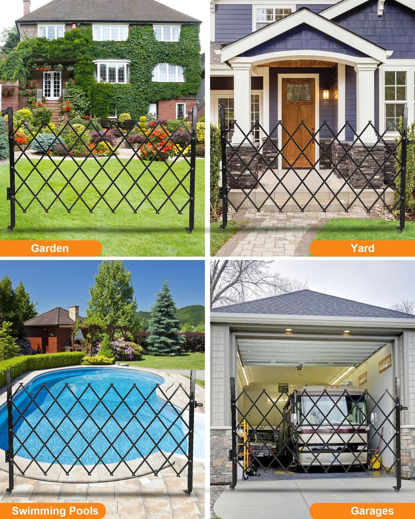 Single Folding Security Gate, 85" H x 85" W Flexible Expanding Security Gate, Folding Driveway Door Gate, Aluminum Security Gate, 360°Rolling Barricade Gate, Scissor Gate or Door, Black