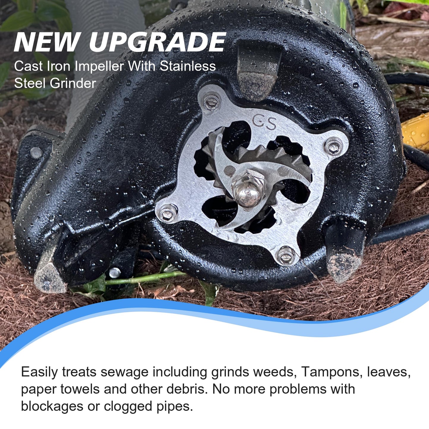 NLIEOPDA 1HP Sewage Grinder Sump Pump, Submersible Effluent Pumps 110V 6400 GPH Auto Float Switch, Cast Iron, 2'' NPT Discharge for Basement, Sump Basin, Residential Sewage
