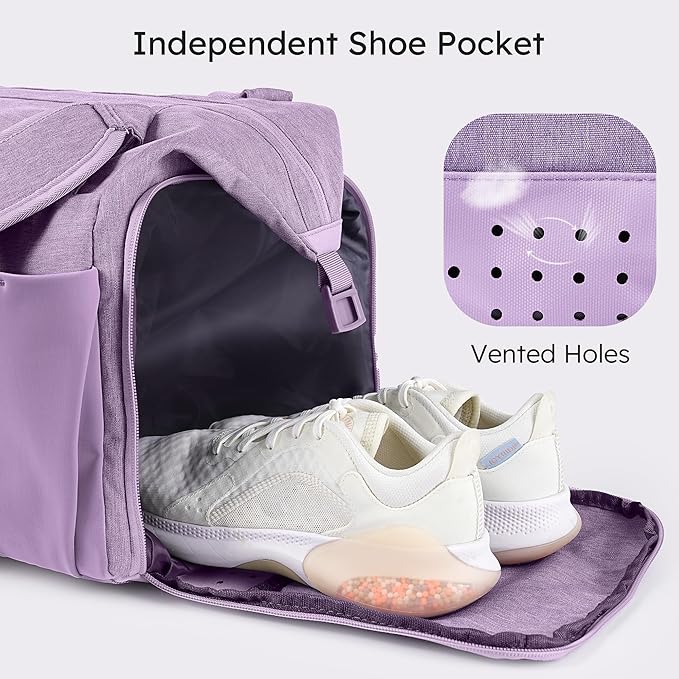 Purple Large Convertible Gym Bag & Backpack with 7 Compartments, Waterproof Shoe Compartment, Wet Pocket, 2 Bottle Holders & Trolley Sleeve - Women's Sports Duffel Bag