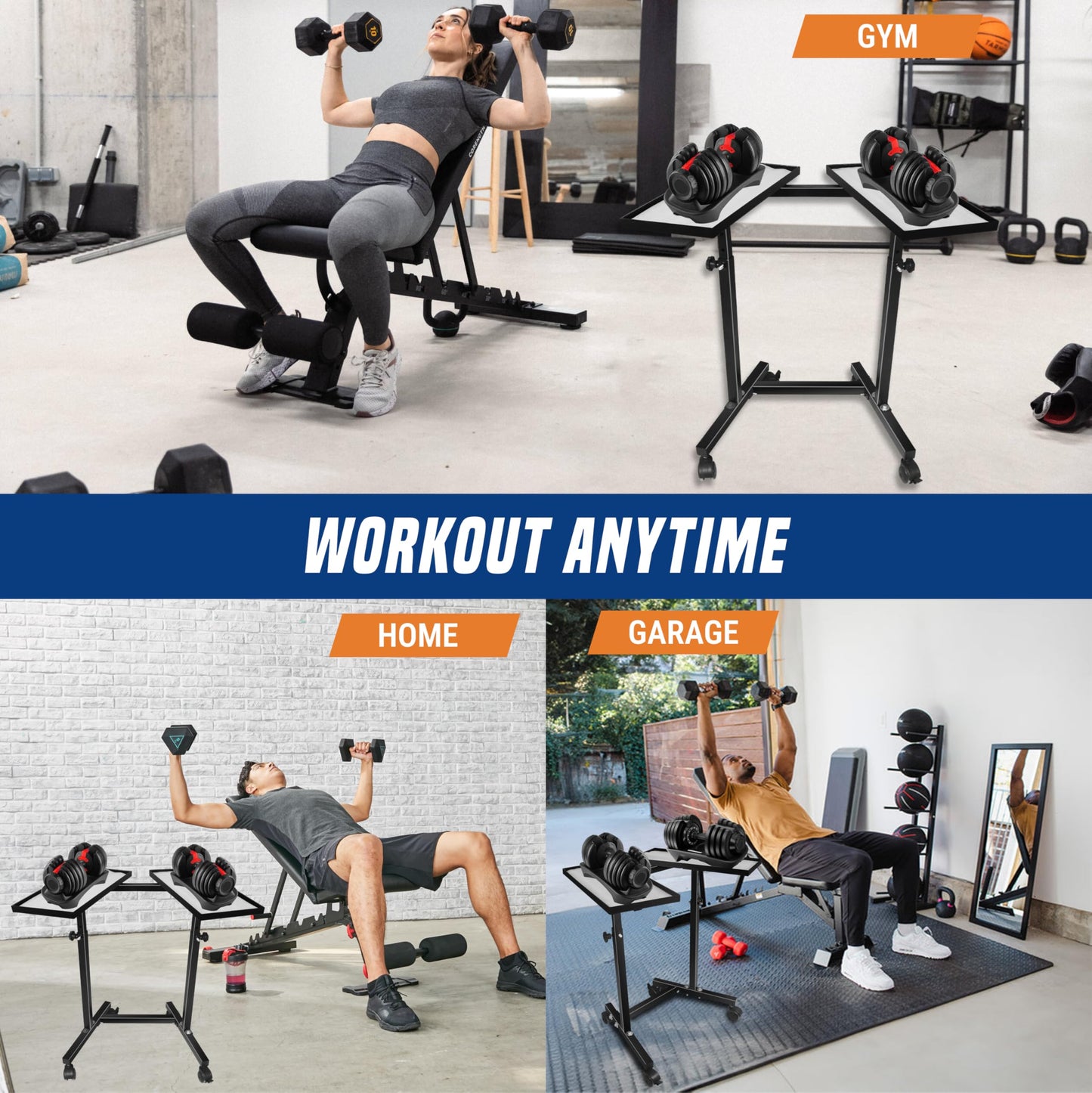 Adjustable Dumbbell Weight Rack Stand With Wheels – Heavy Duty Weight Rack For Dumb Bells For Adjustable Dumbbell Set – 4 Height Level, Home Gym Stand For Training