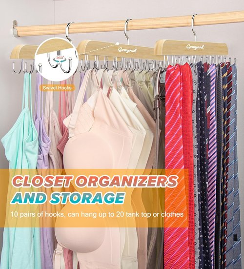 Gomyrod Bra Hanger - Space-Saving Wood Organizer with 20 Hooks | Holds 40 Bras, 360° Rotating Design