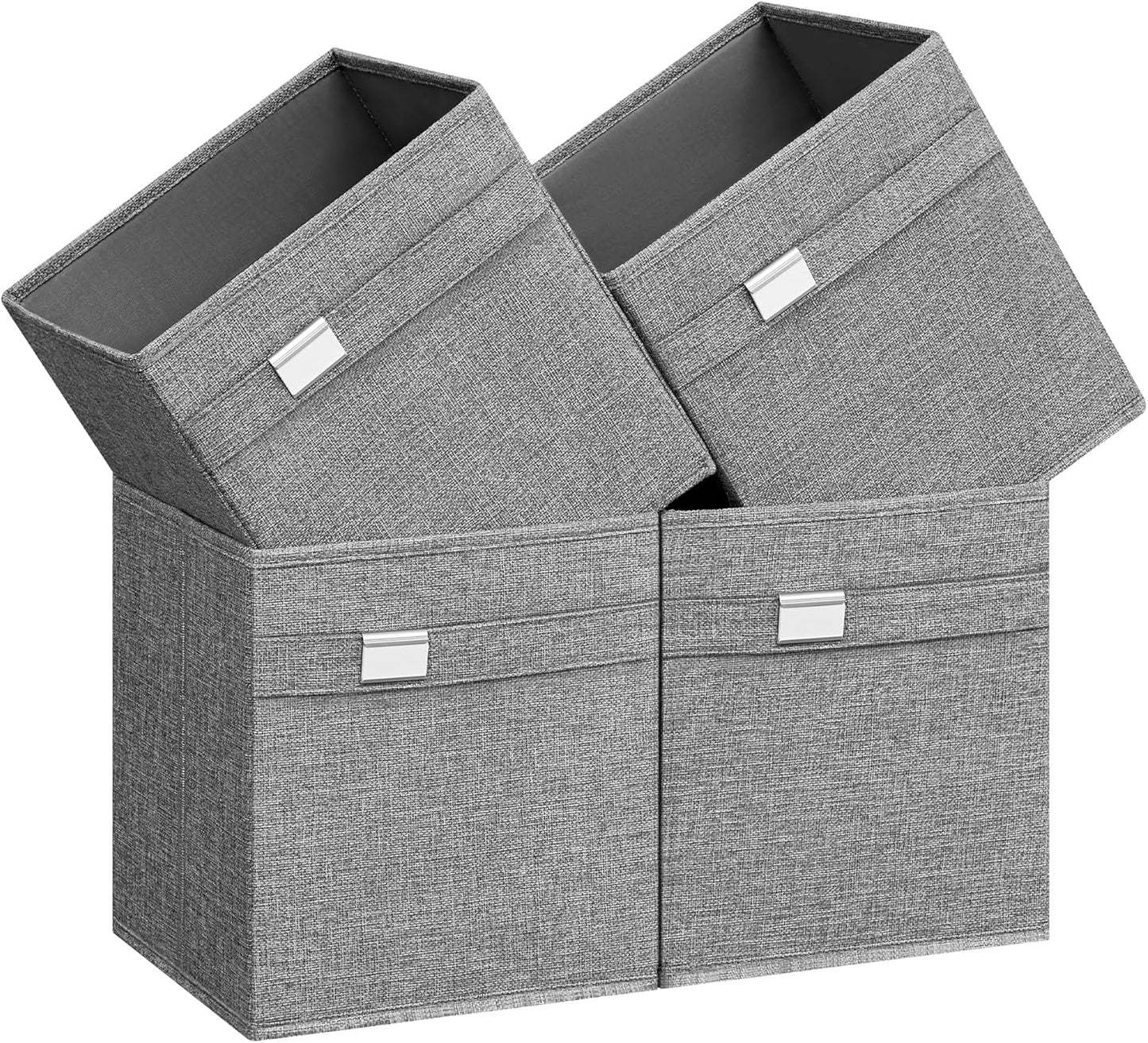 SONGMICS Storage Cubes - Set of 4 Foldable Bins with Handles | Dove Gray, Easy to Clean, 10.2 x 10.2 x 11 Inches