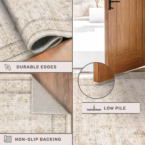 Hazo Haus Ivory 5x8 Area Rug - Soft, Washable Non-Slip Design for Bedroom & Home Office Décor