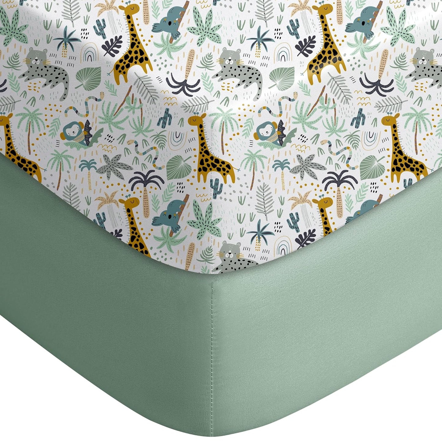 Yoofoss Fitted Baby Crib Sheets - Super Soft Microfiber 2-Pack for Standard Crib & Toddler Mattress | Green & Giraffe Design 28x52x8in