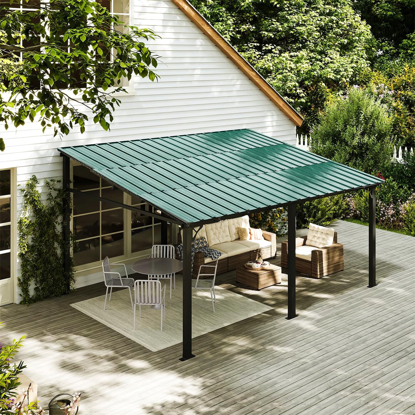 Metal Roofing Panels 12pcs, Galvanized Steel Roof Panels L43.3×W17.7 Inch, Corrugated Tin Roofing Panels Roof Protector, for Garages Coop Chicken Sheds Stables Patio (Green)