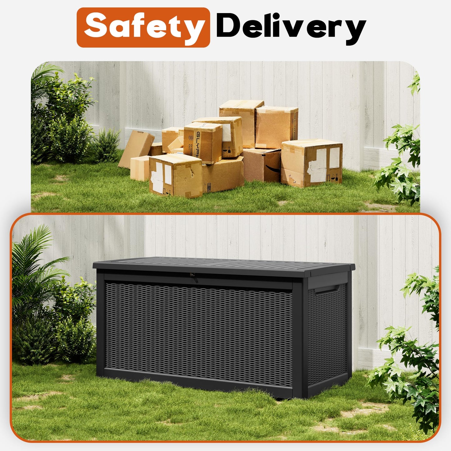 NBYSGO Outdoor Storage Deck Boxes Waterproof, Waterproof and UV Resistant Outdoor Storage Box Lockable Lid for Delivery Box, Indoor, Garden Tools, Pool Supplies, Patio (Black, 300 Gallon)