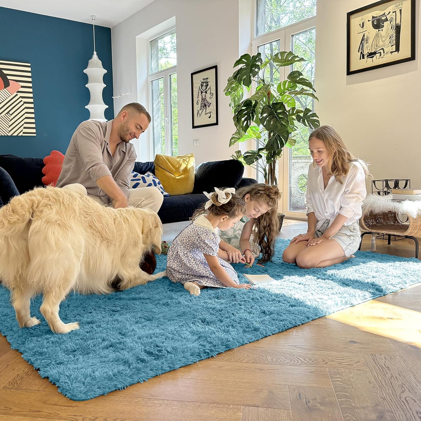 OLANLY Area Rug - Soft Fluffy Shaggy Design | Machine Washable 4x5.9 ft for Living Room & Bedroom - Slate Blue