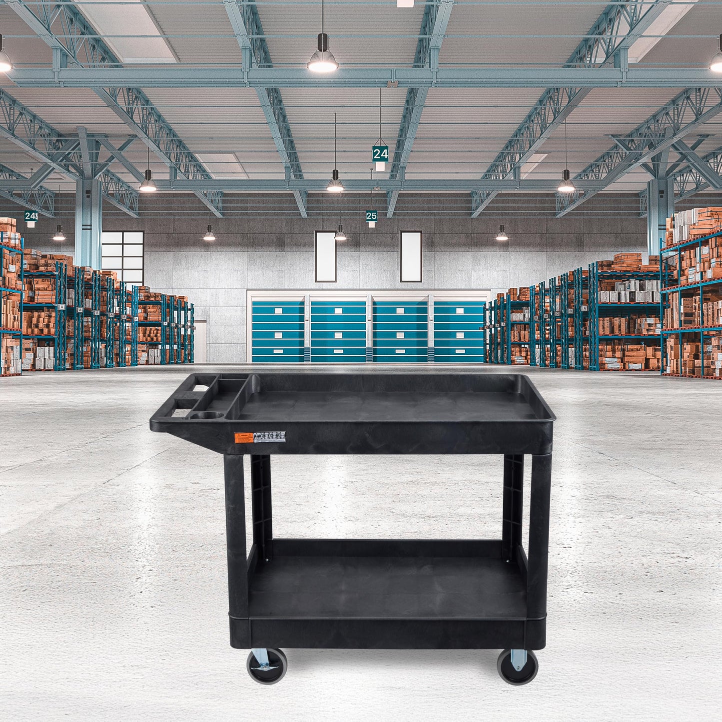Tubstr Extra Large Two-Shelf Utility Cart with Heavy-Duty Wheels | 500 lb. Capacity Rolling Utility & Tool Cart for Warehouses, Industrial Settings, Auto Garages, & More (Black, 45.5 x 24.5)