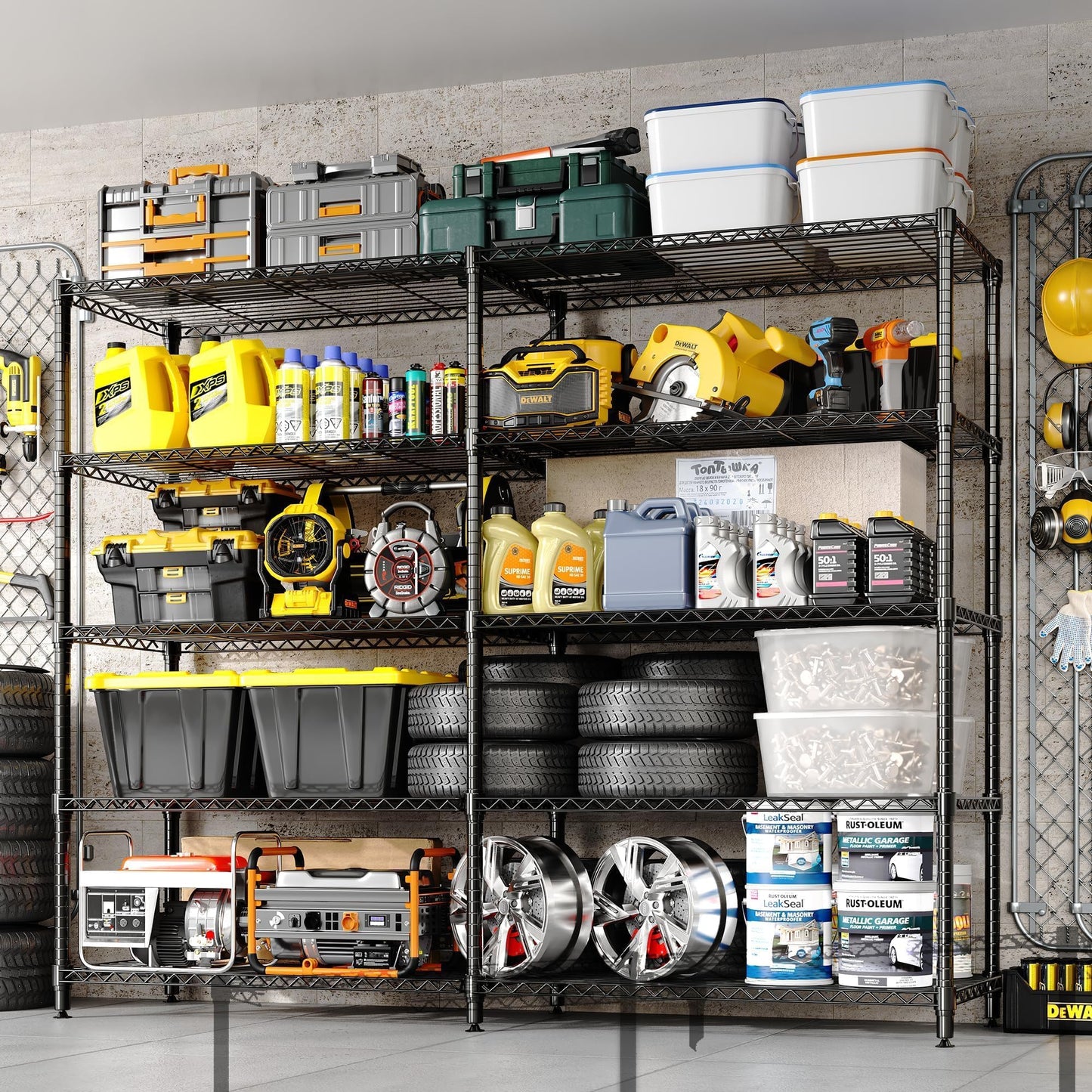Garvee 71"Wide Storage Shelves Metal Shelving Units 5 Tier, Wire Shelving Rack 1325LBS Heavy Duty Adjustable for Storage, 71"W x 15.8"D x 70.5"H Standing Shelf Unit, for Kitchen Garage Pantry Basement