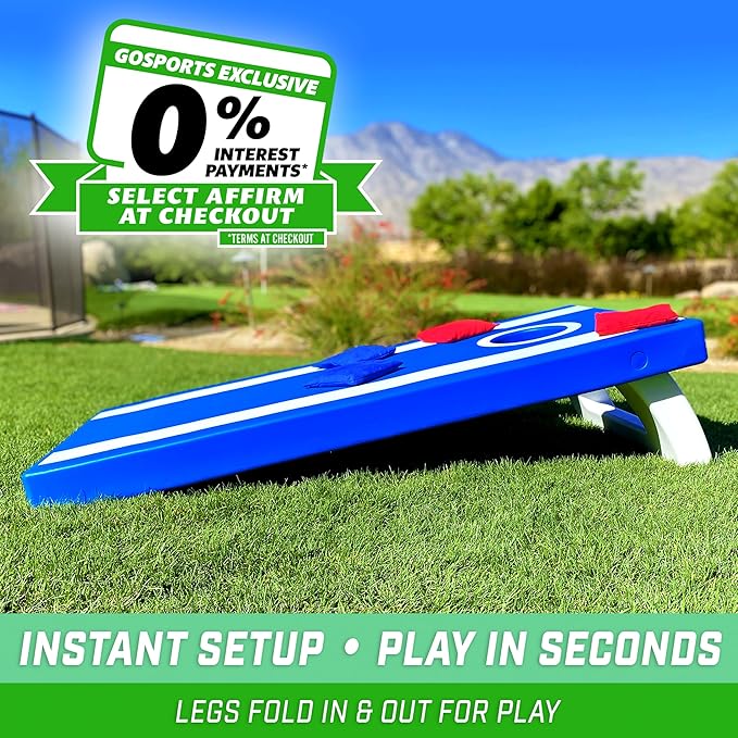 GoSports 4 x 2 ft All Weather Cornhole Boards - American Flag, Red, or Blue - Game Set Includes 8 Bean Bags & Rules