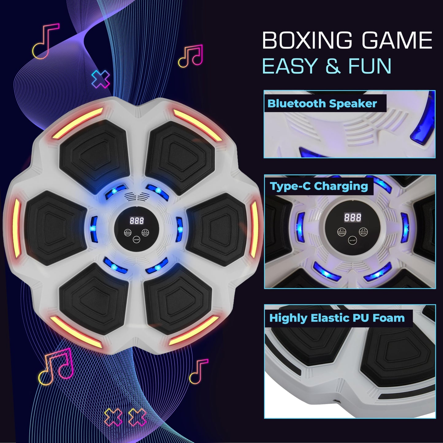 PHYLOKS™ Music Boxing Machine with Gloves, 9 Speeds & 9 Modes, Bring The Boxing Arena Home with Smart Reflex Lights, Music Punching Trainer for Home Fitness & Fun