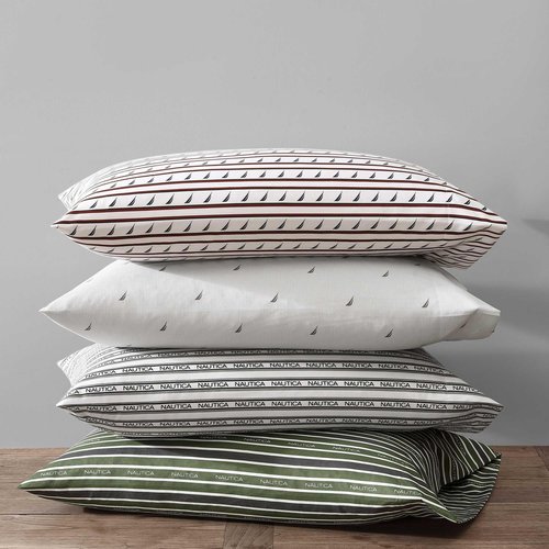 Nautica - Full Sheet Set, Breathable & Cooling Microfiber Bedding with Matching Sham(s), Wrinkle Resistant Bed Set (J-Class Boat Stripe Grey, Full)