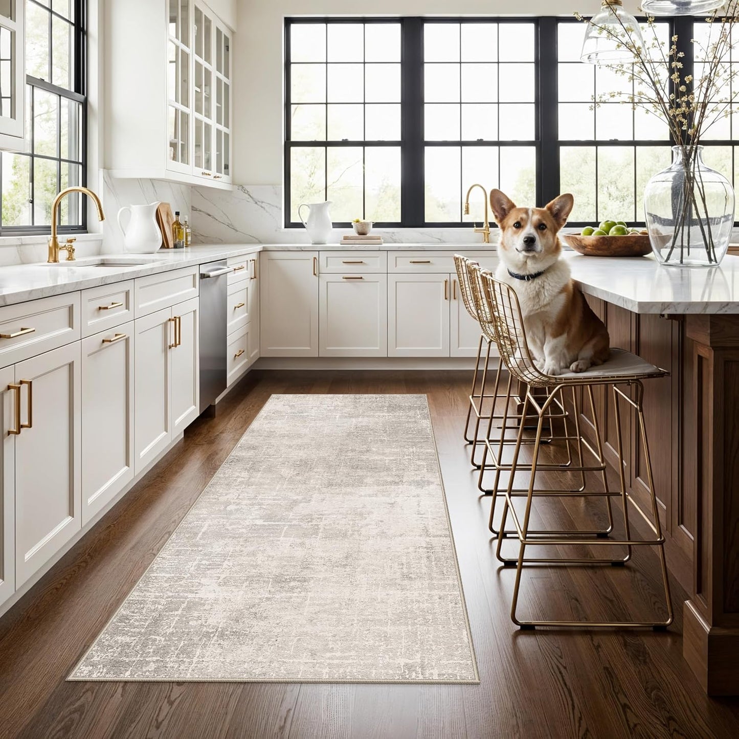 Skiennix 3x6 Washable Hallway Runner Rug - Abstract Stain Resistant | Ultra Soft Non-Slip Indoor Carpet in Beige/Cream