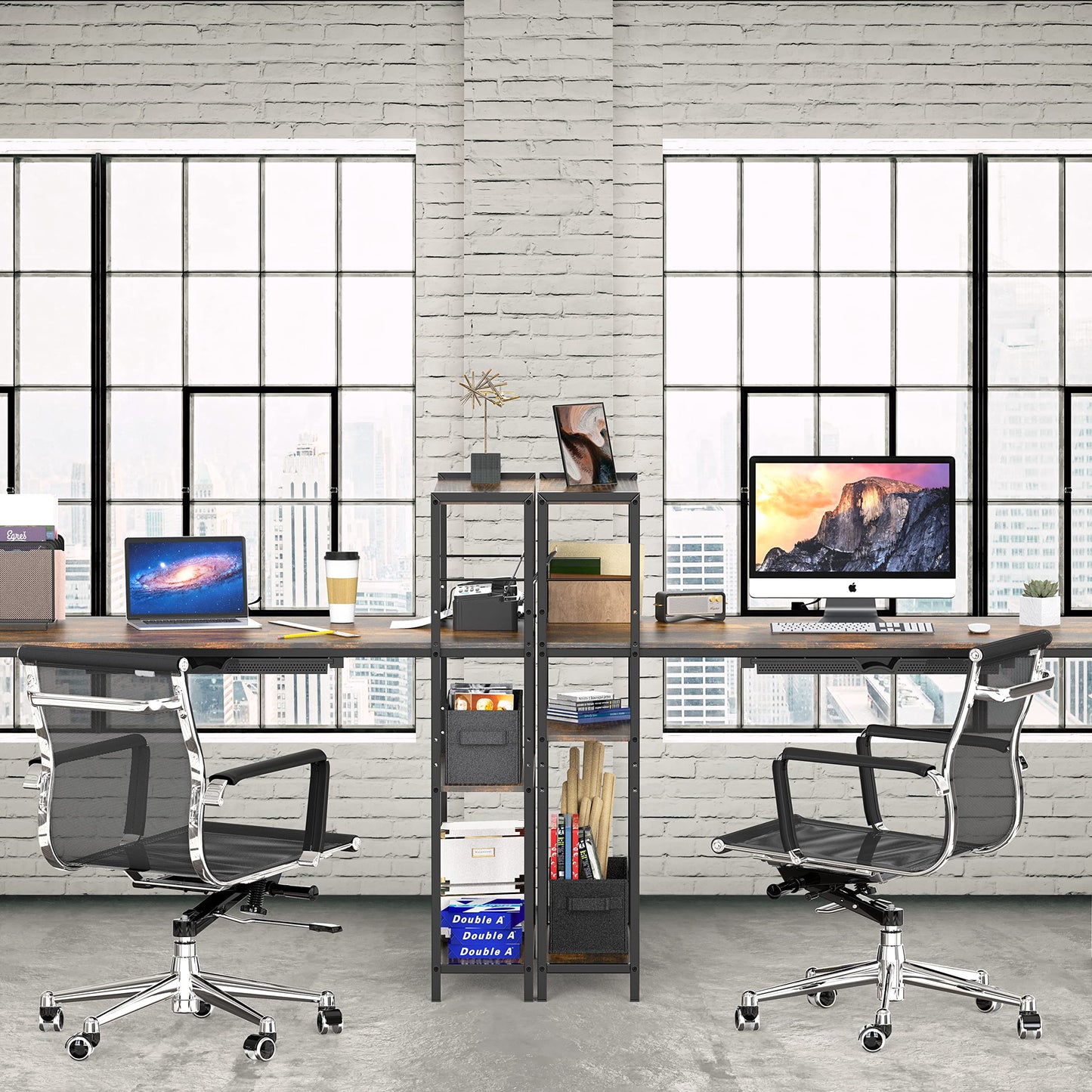 SHW 46-Inch Home Office Mission Computer Desk with Side Shelf and Drawer, Rustic Brown
