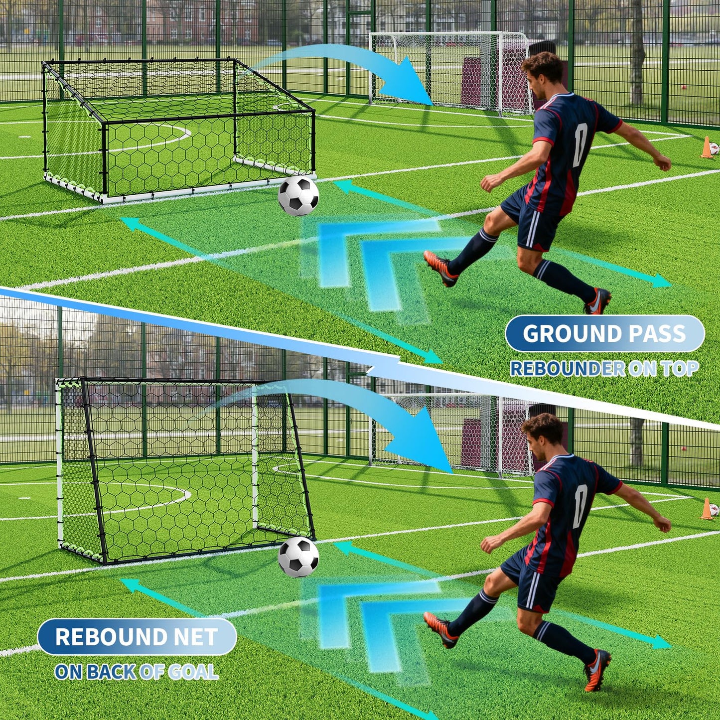5-in-1 Soccer Rebounder Net, 7x5Ft OR 12x6Ft Soccer Goal Training, Large Ultra-Responsive Football Net for Powerful, High Low Passing, Ball Control Practice