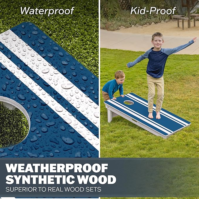 GoSports 4 x 2 ft Resort Collection All Weather Cornhole Boards - Choose Rustic, Beach, White DIY, Blue Stripe, Palms - Regulation Size Set
